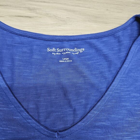 SOFT SURROUNDINGS Womens Blue V-Neck 3/4 Bell Sleeve Size Large - Picture 4 of 7